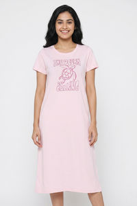 Zivame Turtle Print Knit Cotton Mid Length Nightdress - Festival Bloom — thumbnail 1